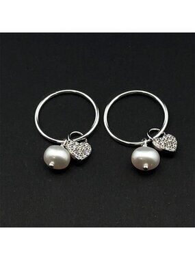 925 Sterling Silver Hoops Earrings Freshwater Heart Interchangeable Modular